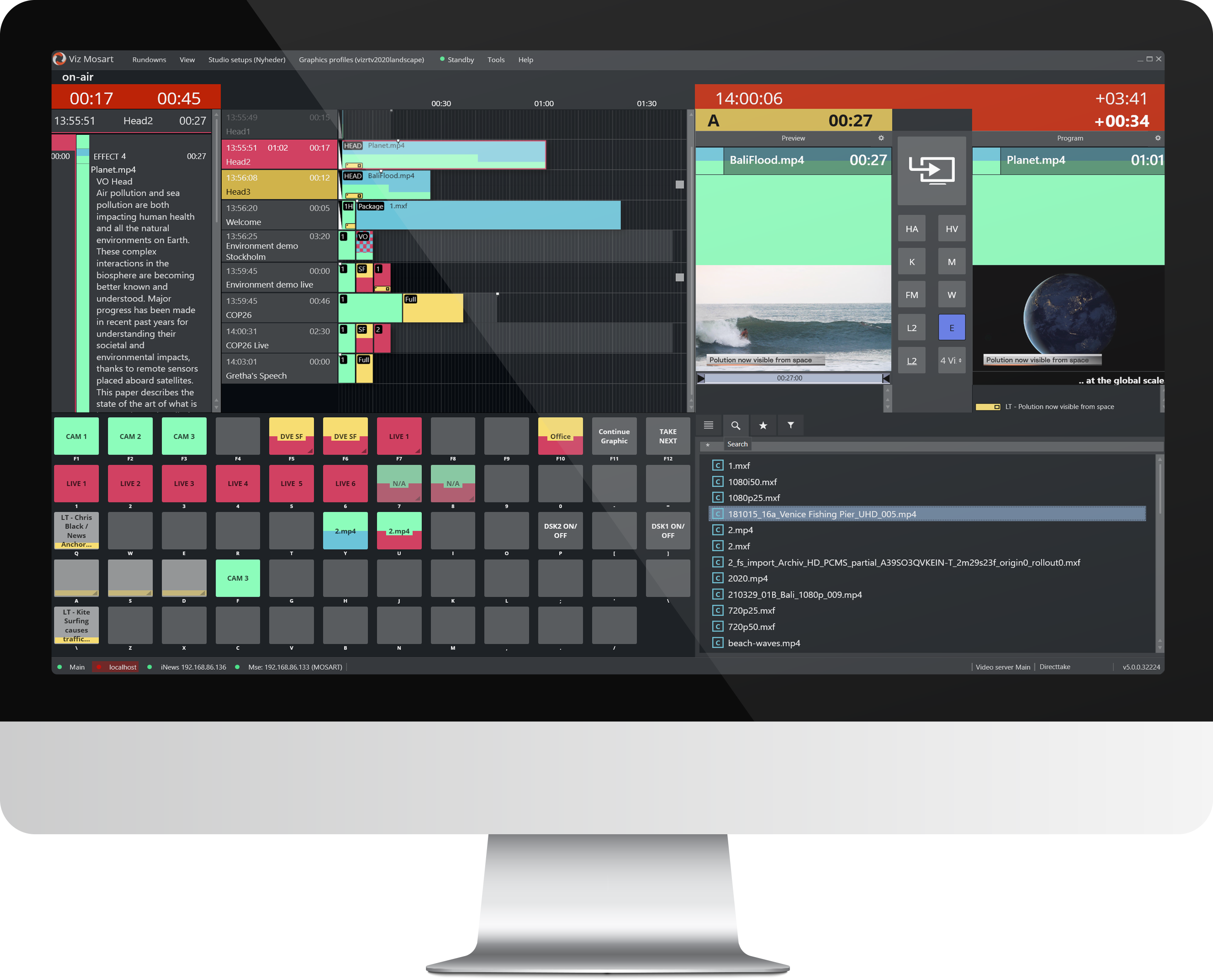 Viz Mosart GUI On A Monitor